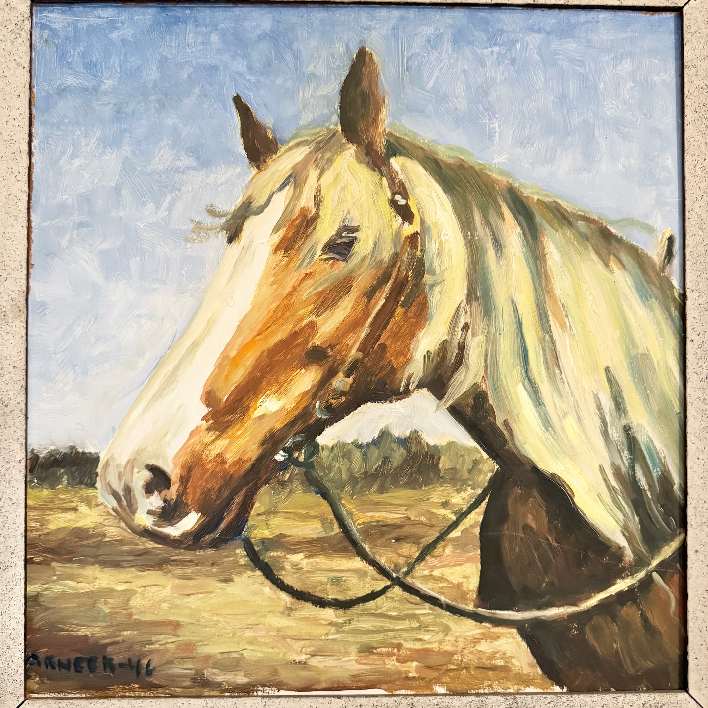 Country Horse, 1946. Vintage Swedish Oil Painting.