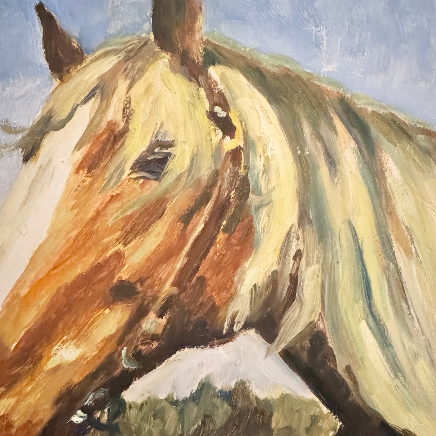 Country Horse, 1946. Vintage Swedish Oil Painting.