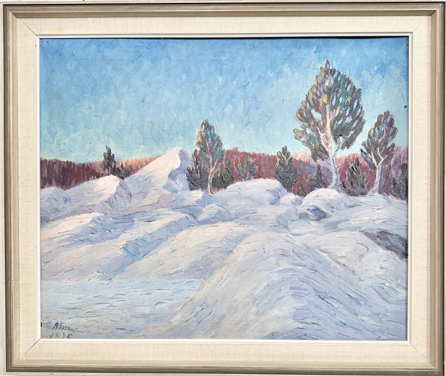 Nordic Winter 1925. Antique Swedish Oil Painting.