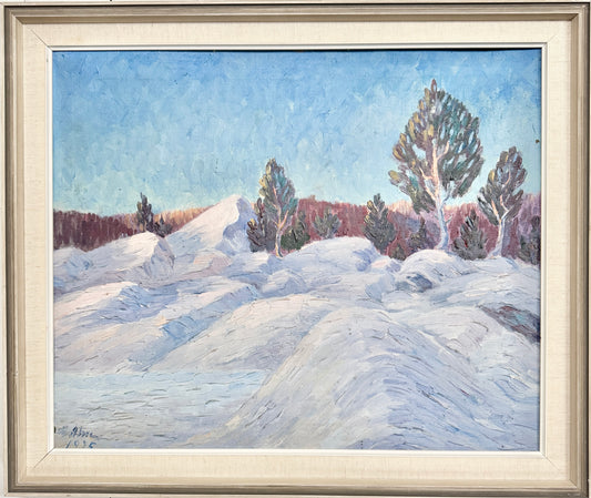 Nordic Winter 1925. Antique Swedish Oil Painting.