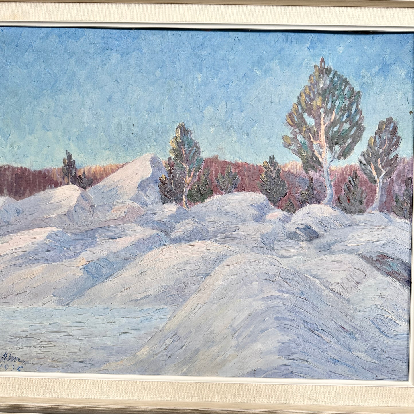 Nordic Winter 1925. Antique Swedish Oil Painting.
