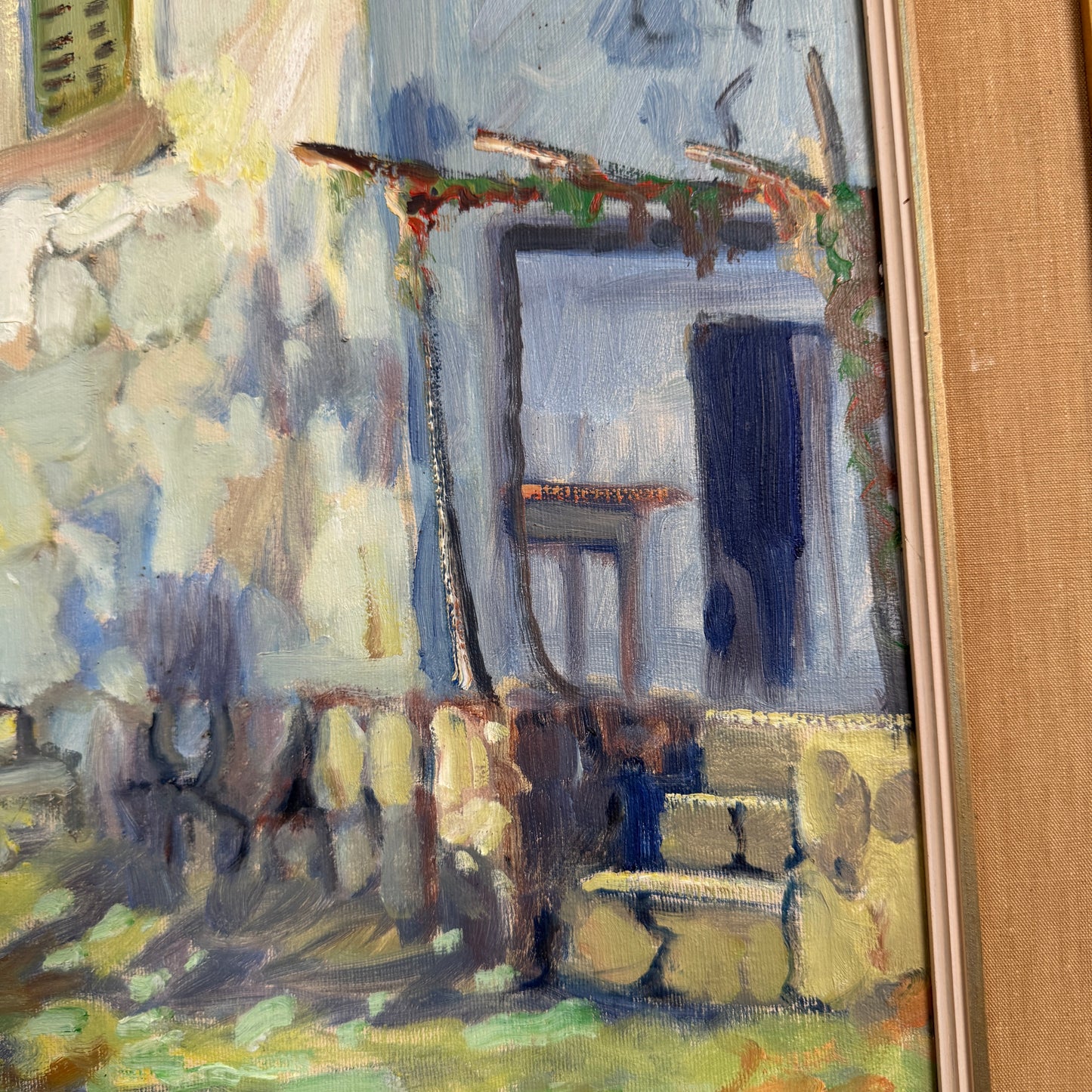 Sunlit Italian Courtyard, 1950s. Large Vintage Oil Painting by Evert Grynning