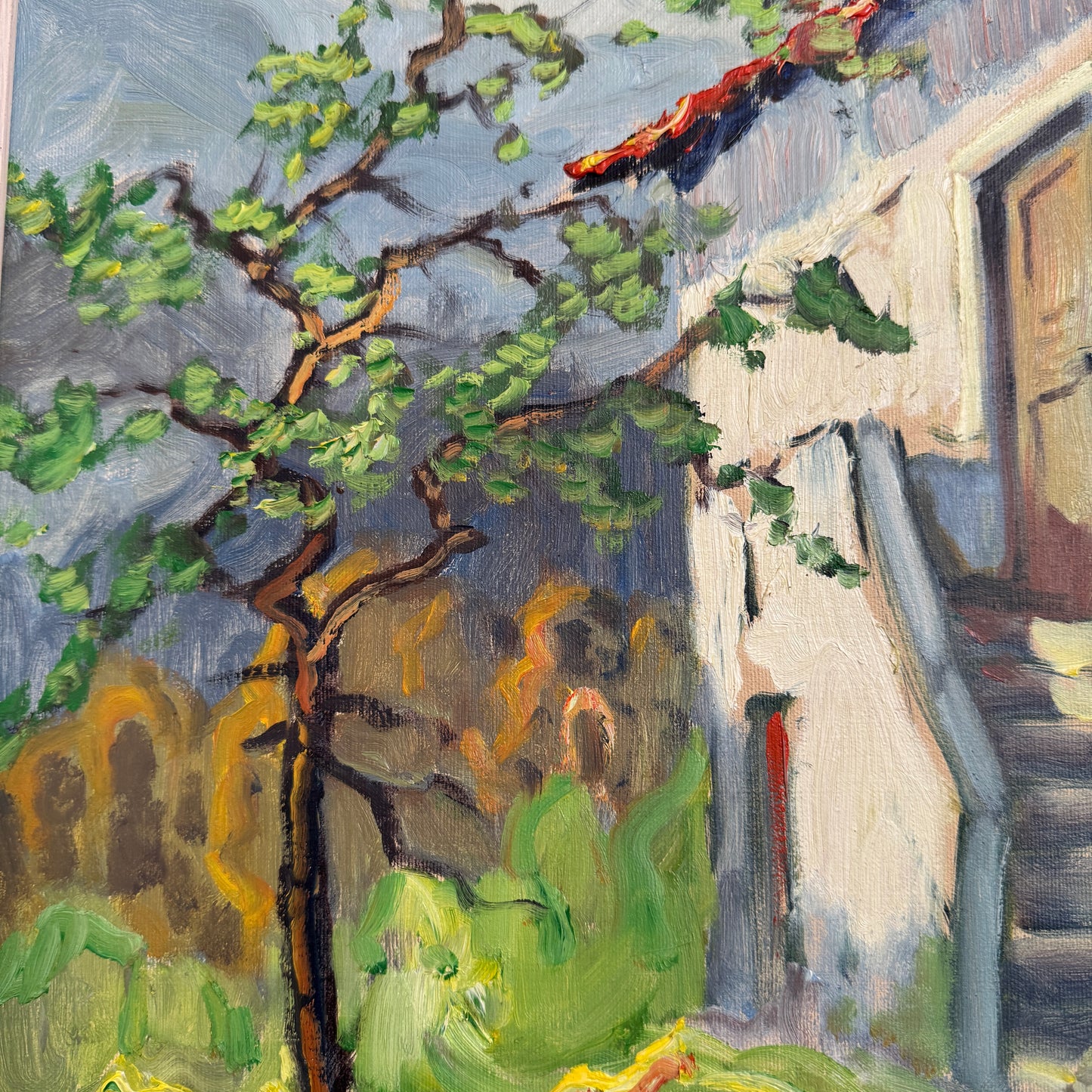 Sunlit Italian Courtyard, 1950s. Large Vintage Oil Painting by Evert Grynning
