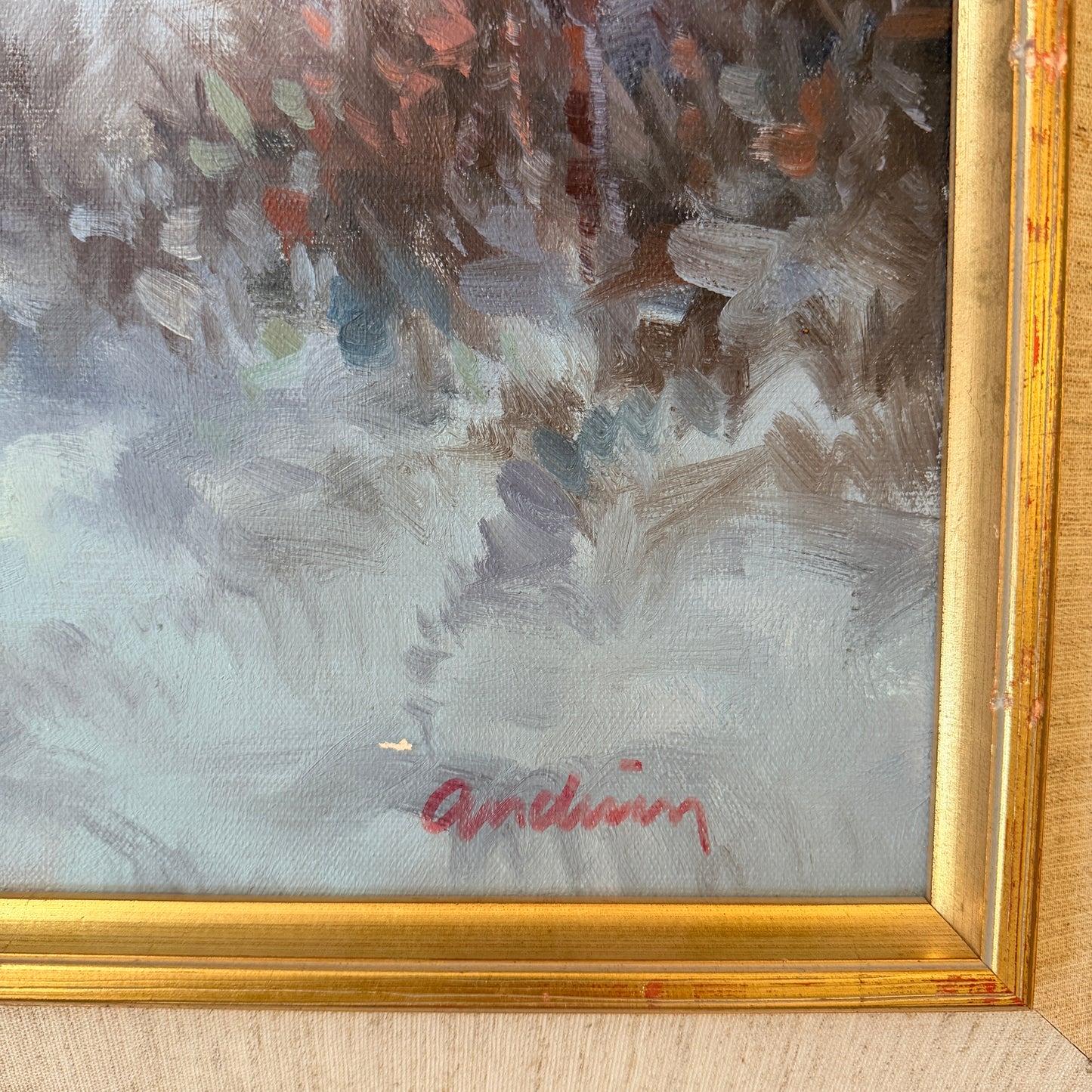 Marsvinter. Vintage Swedish Oil Painting.