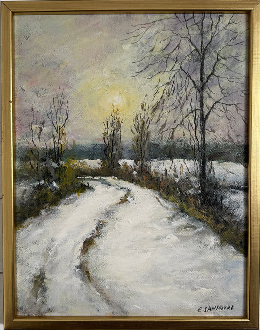 Vintersol. Vintage Swedish Oil Painting.