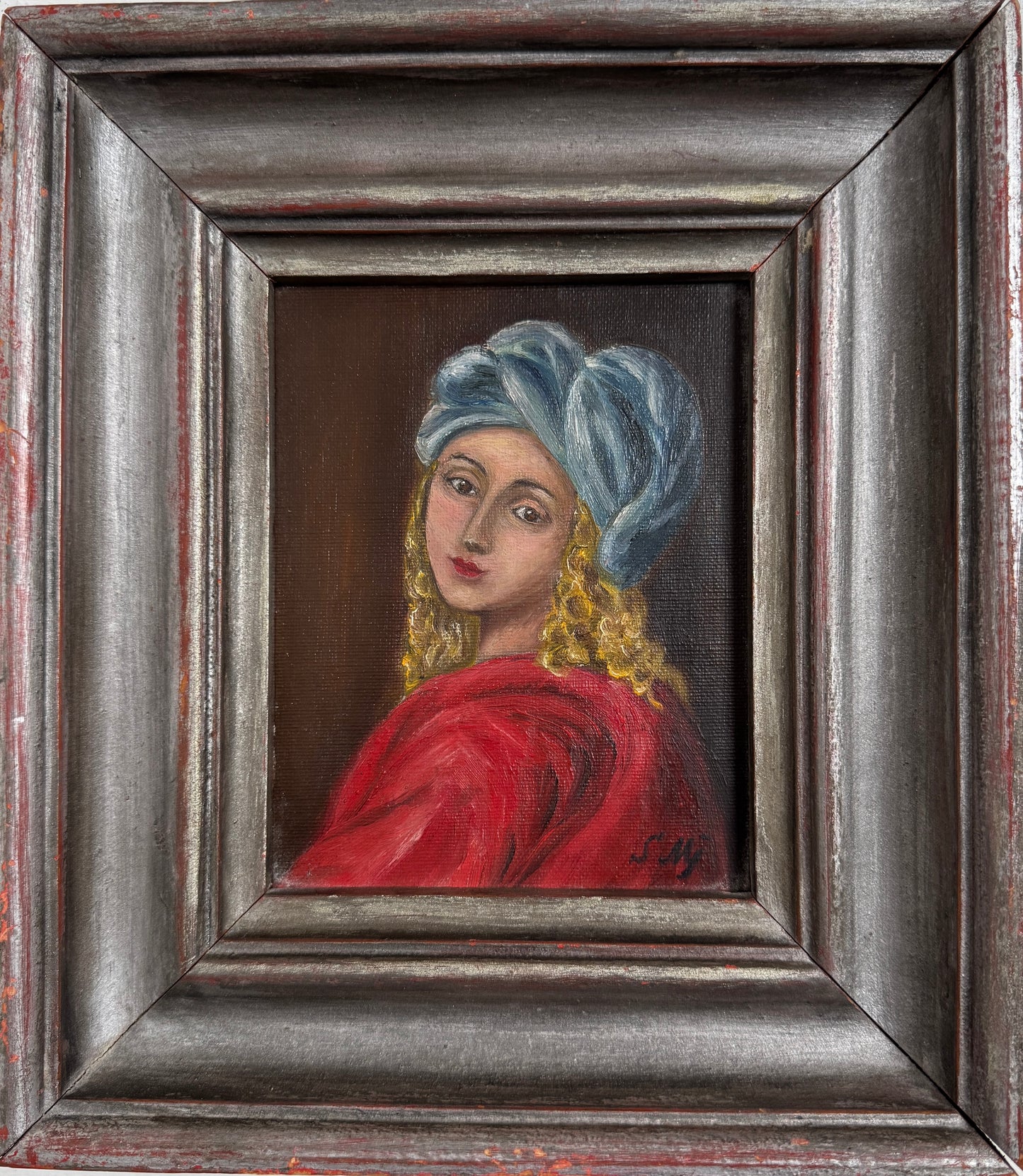 The Turning Gaze. Antique Oil Portrait Painting.