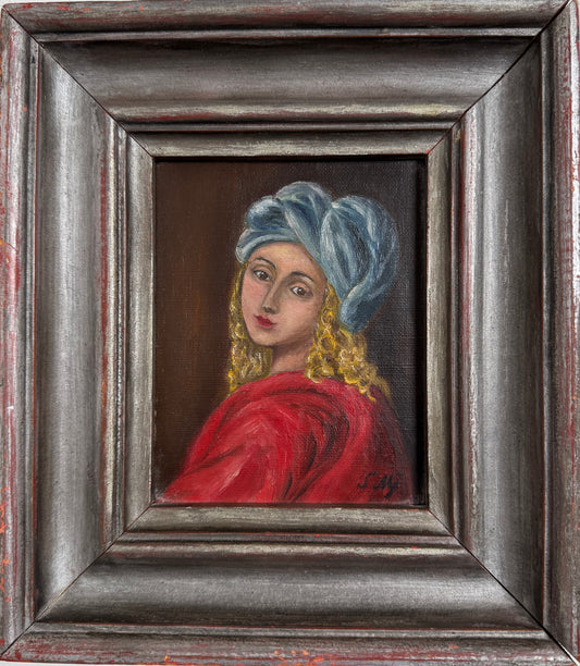 The Turning Gaze. Antique Oil Portrait Painting.