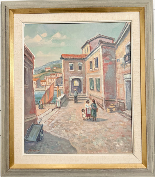 A Moment in Italy, 1940-50s. Vintage Oil Painting.