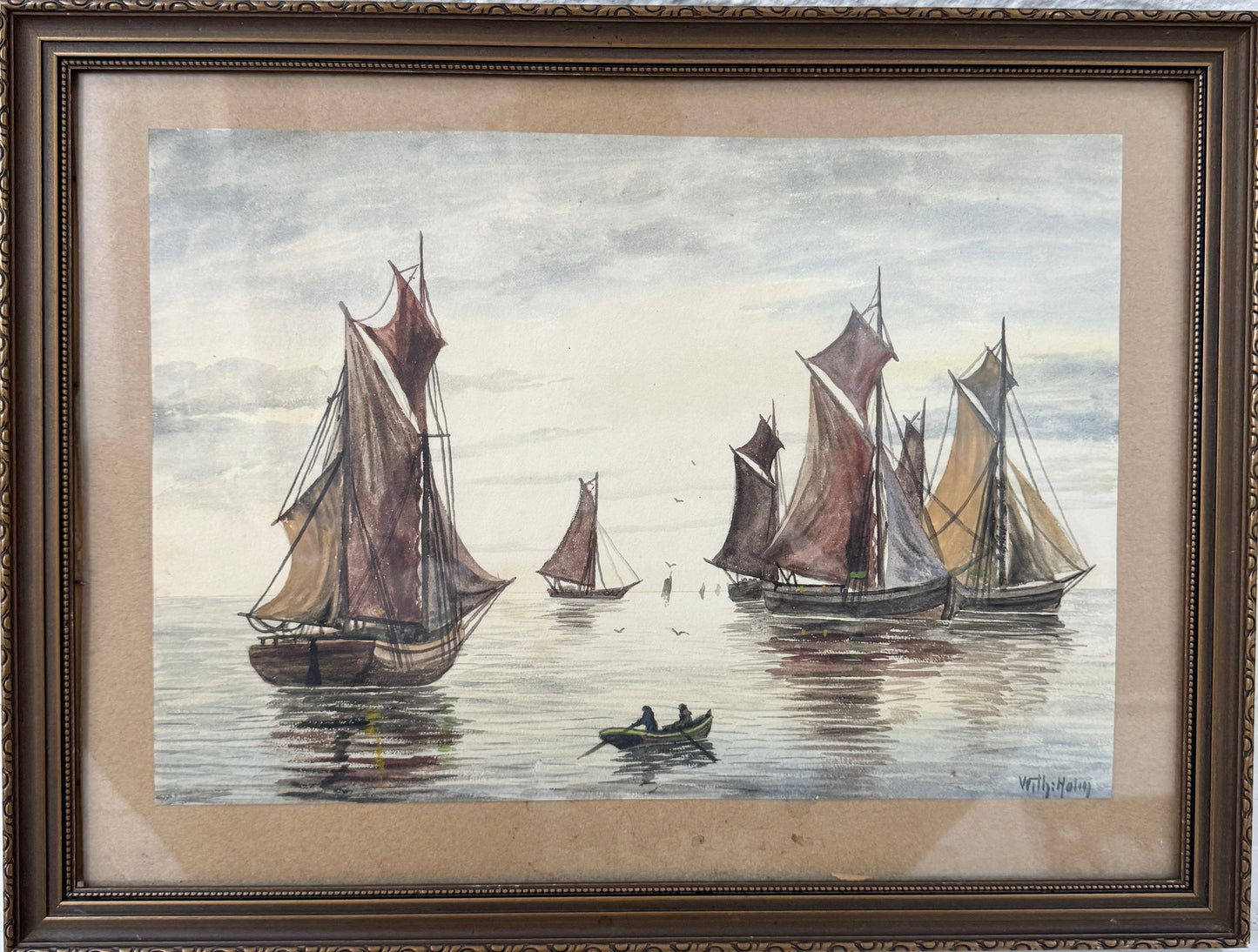 Before the Tide Turns. Danish Watercolor early 1900s.