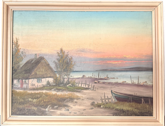 Danish Sunset. Vintage Original Oil Painting