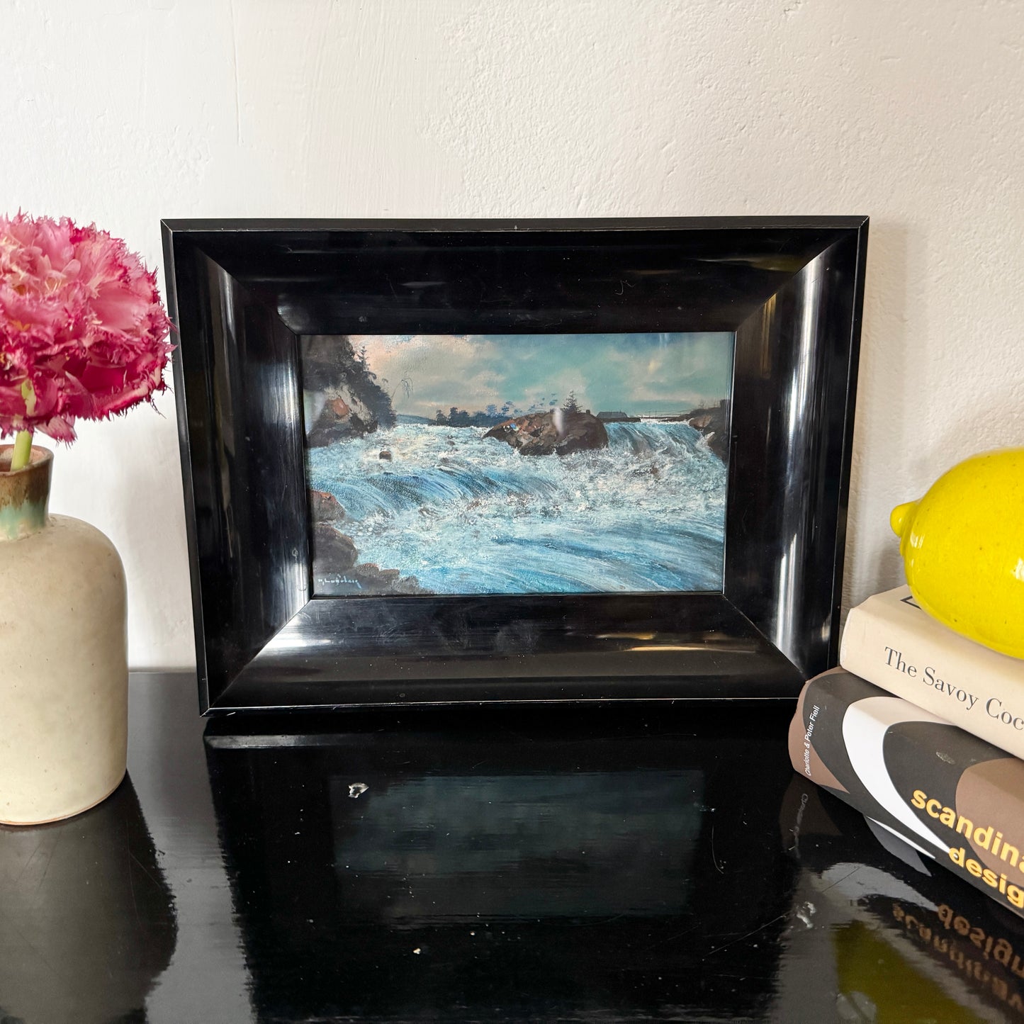 Northland Rapids. Antique Swedish Gouache Painting.
