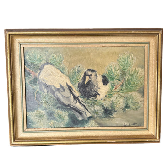Magpie Rhyme. Vintage Swedish Oil Painting.
