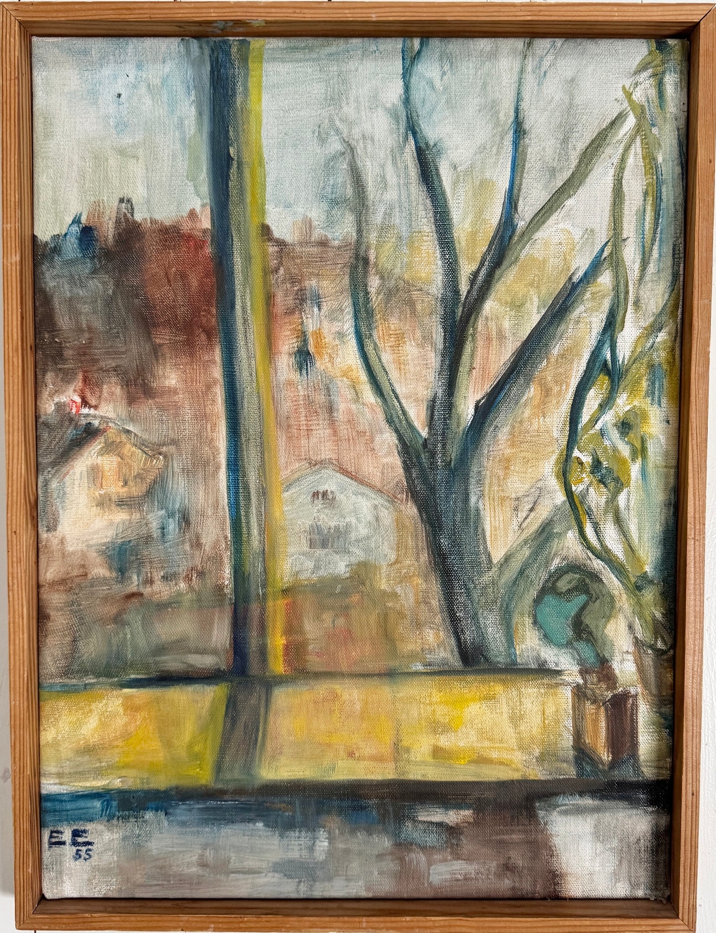 Abstract Window 1955. Vintage Swedish Oil Painting.
