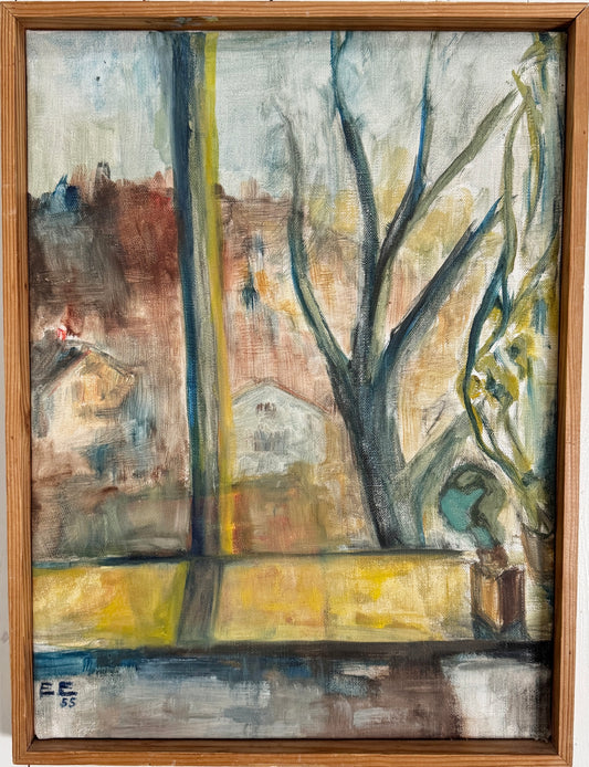 Abstract Window 1955. Vintage Swedish Oil Painting.