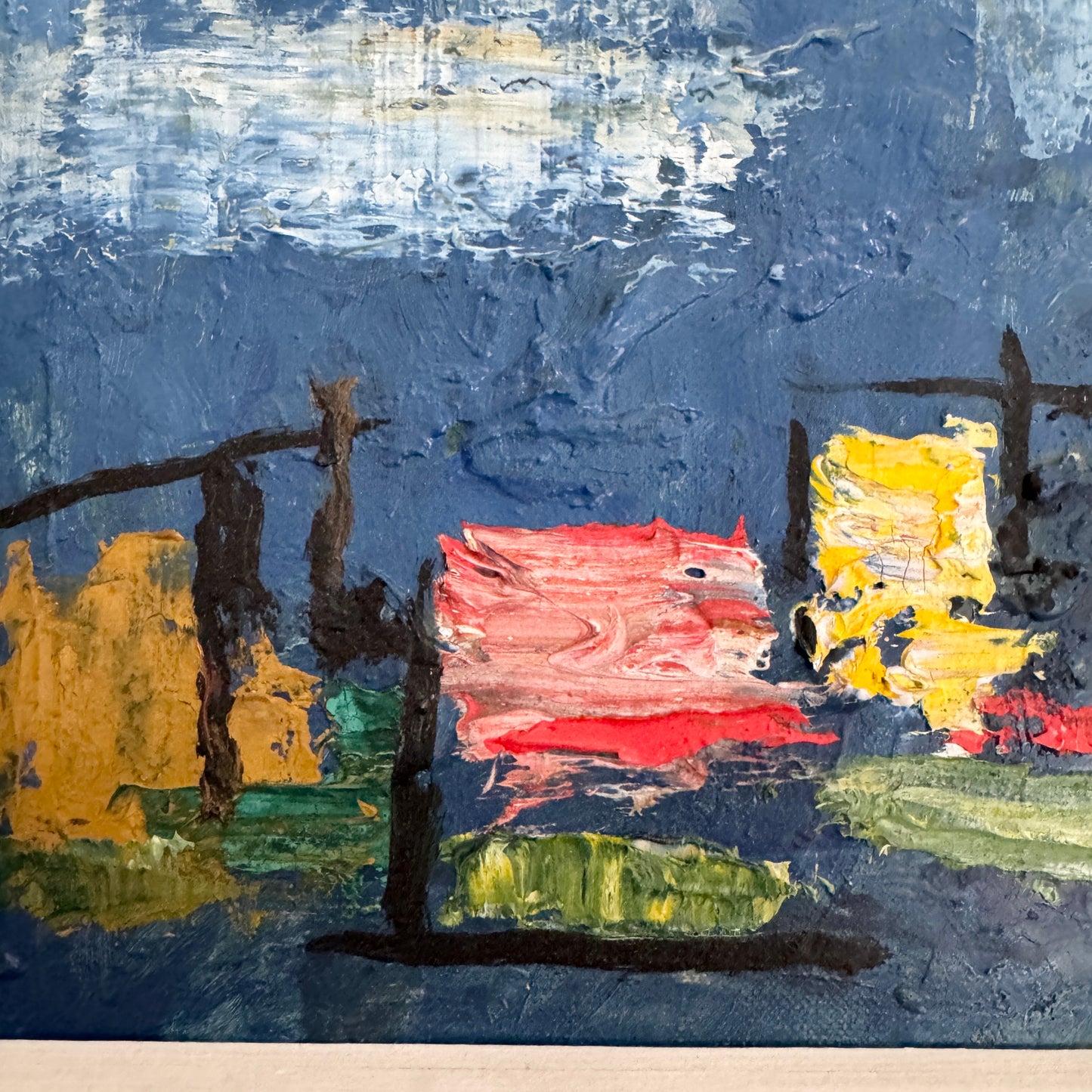 Kai Trier. Abstract Composition in Blue. Vintage Danish Oil Painting.