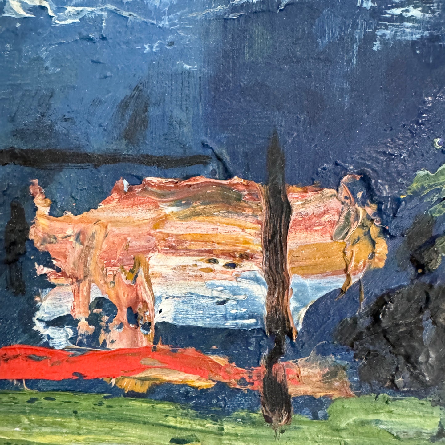 Kai Trier. Abstract Composition in Blue. Vintage Danish Oil Painting.