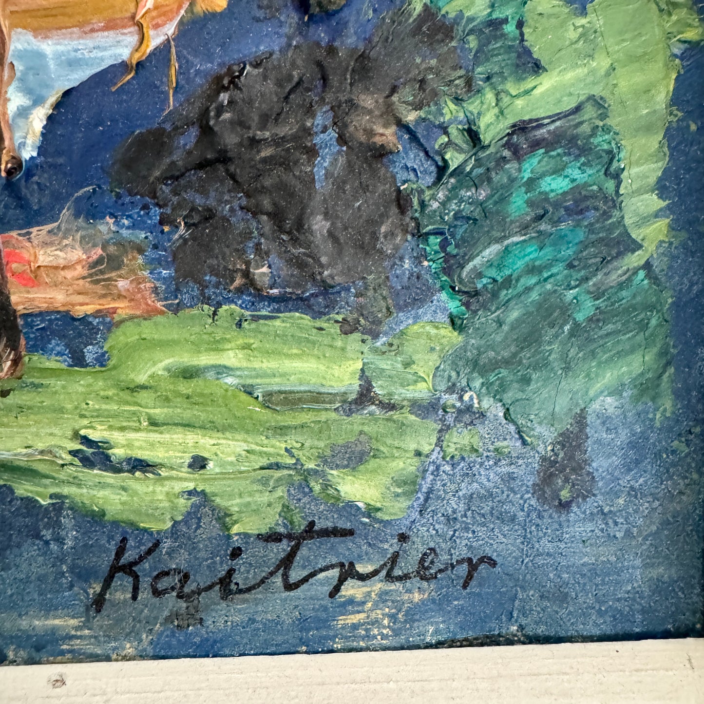 Kai Trier. Abstract Composition in Blue. Vintage Danish Oil Painting.