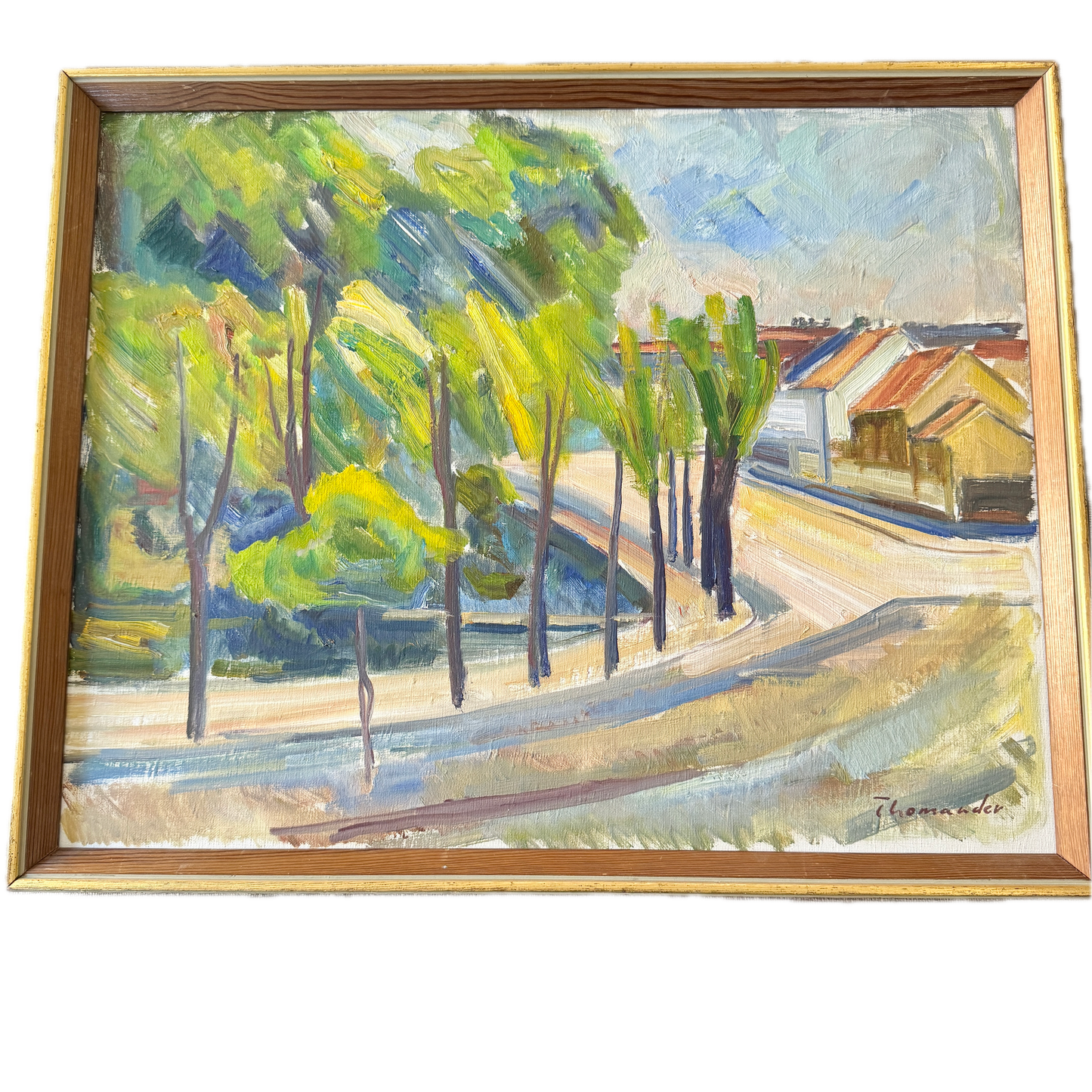 Sunlight on the Bend. Vintage Swedish Mid Century Oil Painting