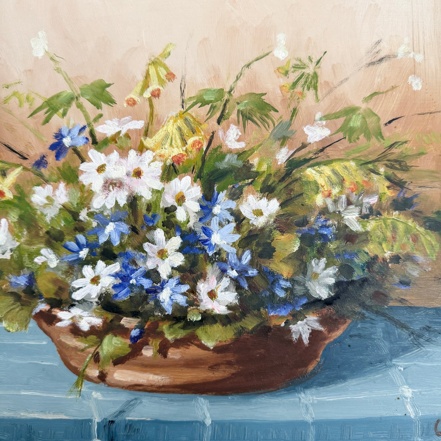 Still Life with Spring Air. Vintage Swedish Oil Painting.