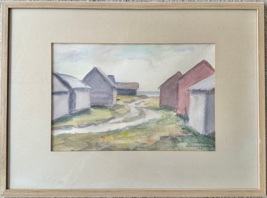 Lauterhorns Fishing Village, Fårö 1971. Vintage Watercolor by Folke Rönnblom