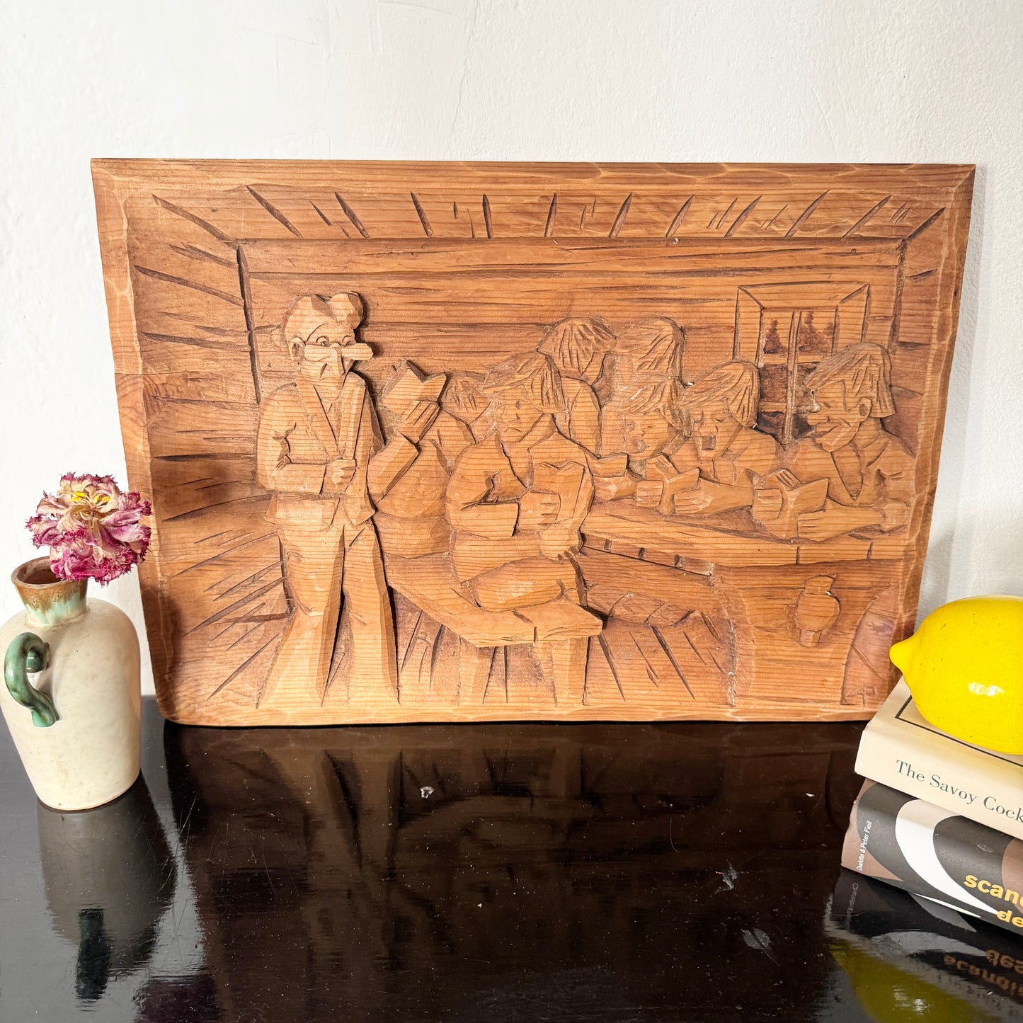 Antero Pyyhtia, Finland. Large Vintage Folk Art Wood Carving Wall Decoration.