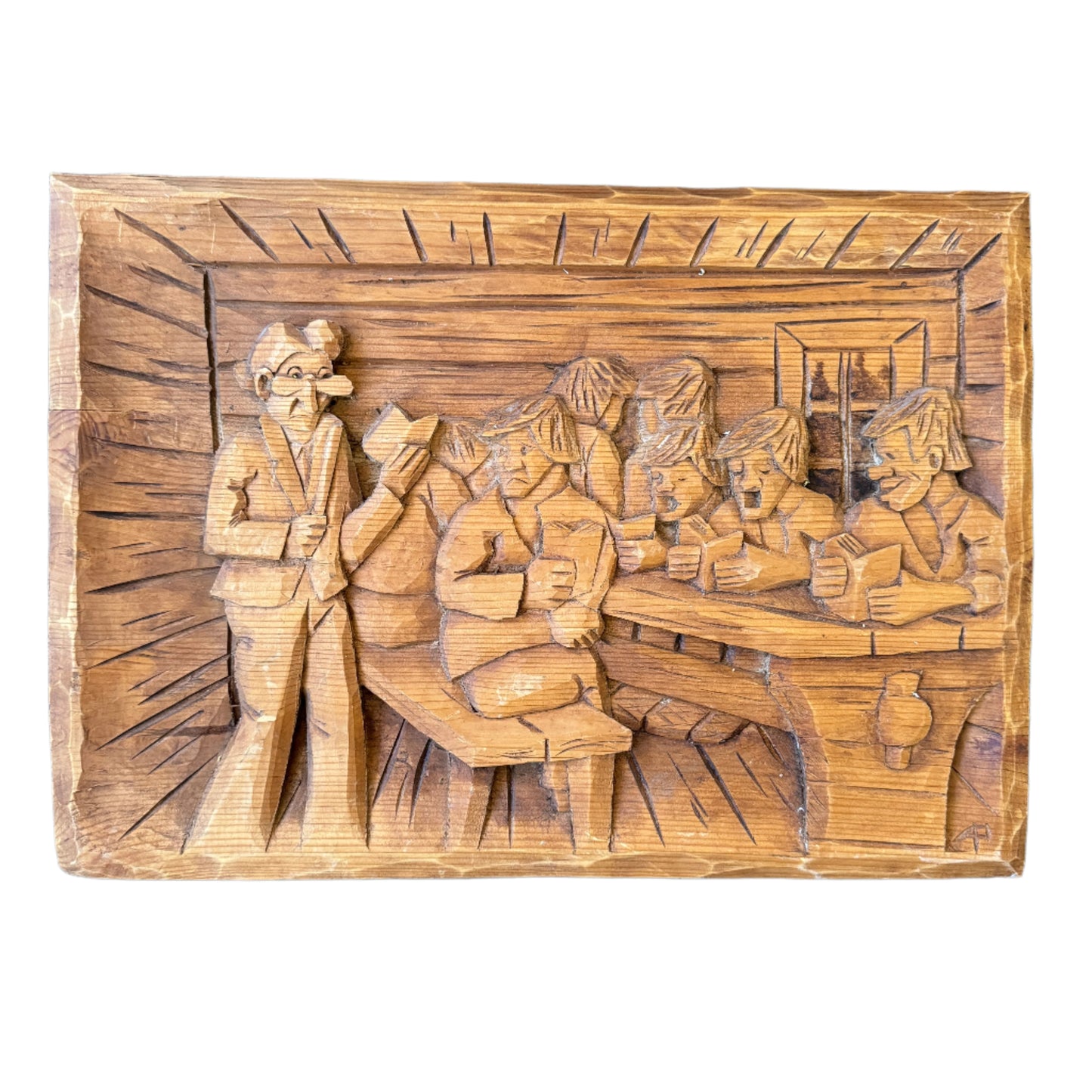 Antero Pyyhtia, Finland. Large Vintage Folk Art Wood Carving Wall Decoration.