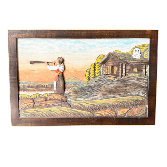 Norway / Sweden 1945. Vintage Carved Wood Wall Decoration
