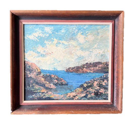 Red Cliffs. Vintage Swedish Oil Painting.