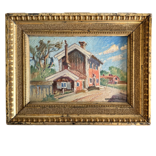 Tradition in Red. Vintage Swedish Oil Painting.