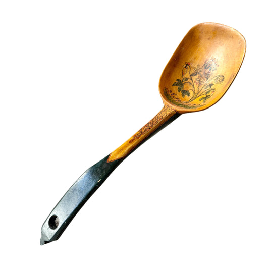 Sweden year 1893. Antique Large 17" Hand-painted Decorative Folk Art Wood Scoop.