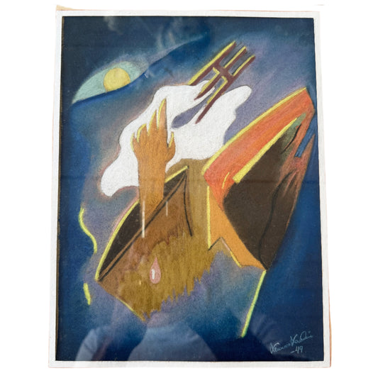 Between Realms 1949. Vintage Gouache Painting