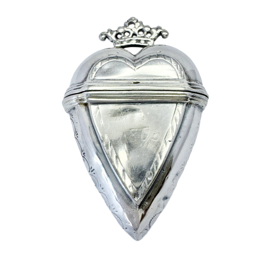 Denmark 1805. Antique Georgian Crowned Heart Silver Vinaigrette Fiancée Gift.