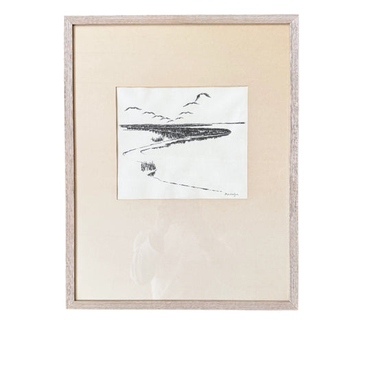 Shoreline 1955. Vintage Swedish Pen Drawing.