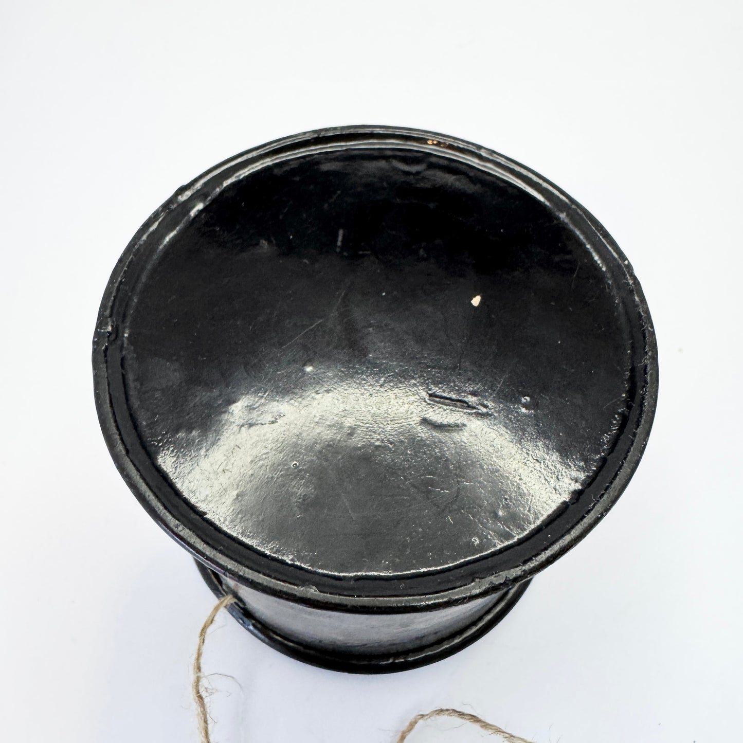 Antique Papier Mache Lacquer Thread String Dispenser Box.