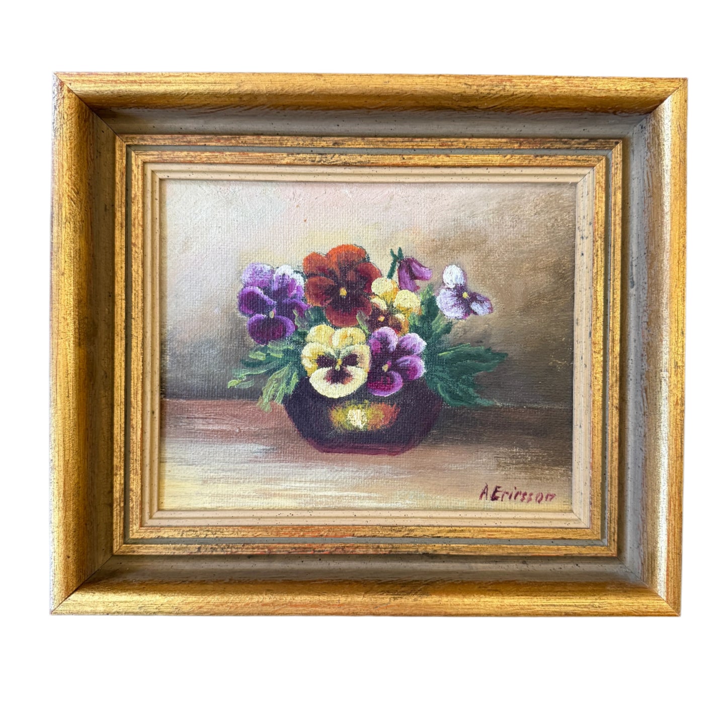 Pansies in Quiet Light. Vintage Swedish Oil Painting.