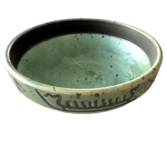 Arol, Norway. Vintage Green Stoneware Bowl with Viking Ships and Runes