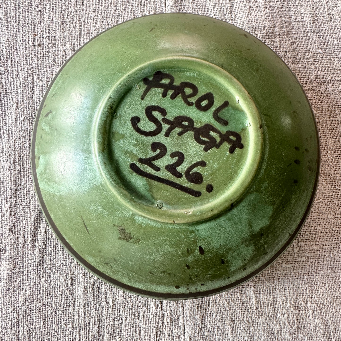 Arol, Norway. Vintage Green Stoneware Bowl with Viking Ships and Runes