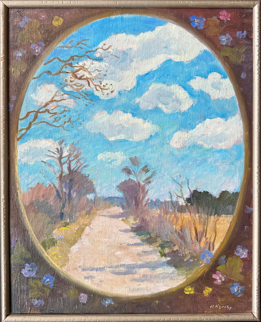 Titthål mot Våren (Peephole towards Spring). Vintage Swedish Oil Painting.