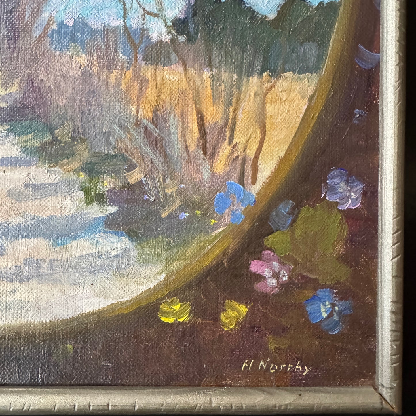 Titthål mot Våren (Peephole towards Spring). Vintage Swedish Oil Painting.