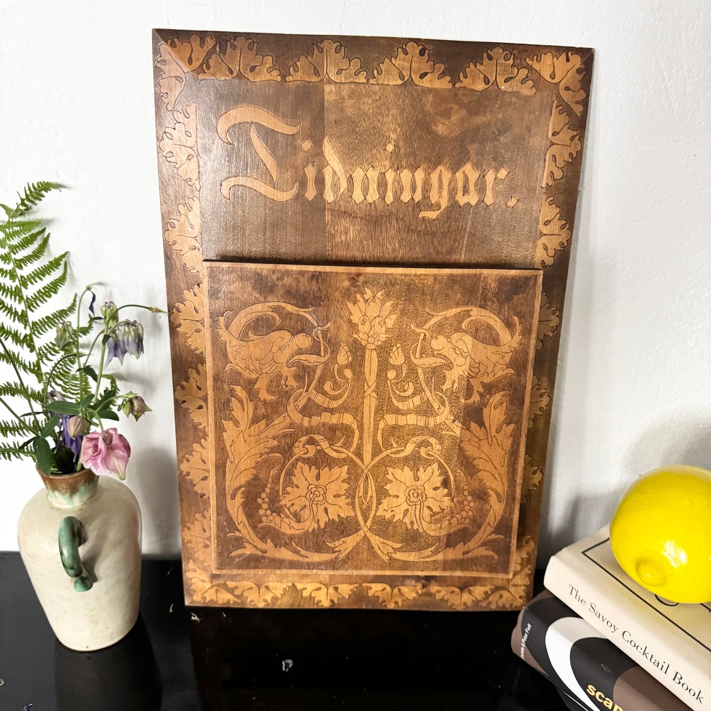 Antique Art Nouveau Wooden Magazine Newspaper Rack. Sweden early 1900s