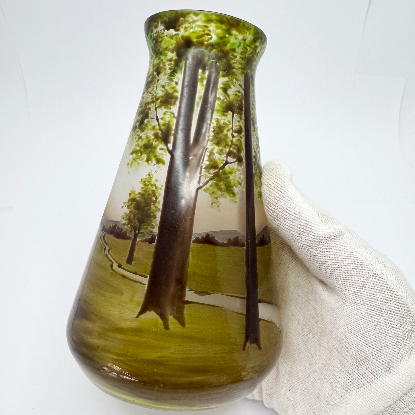 Early 1900s Hand-painted Enameled Glass Vase.