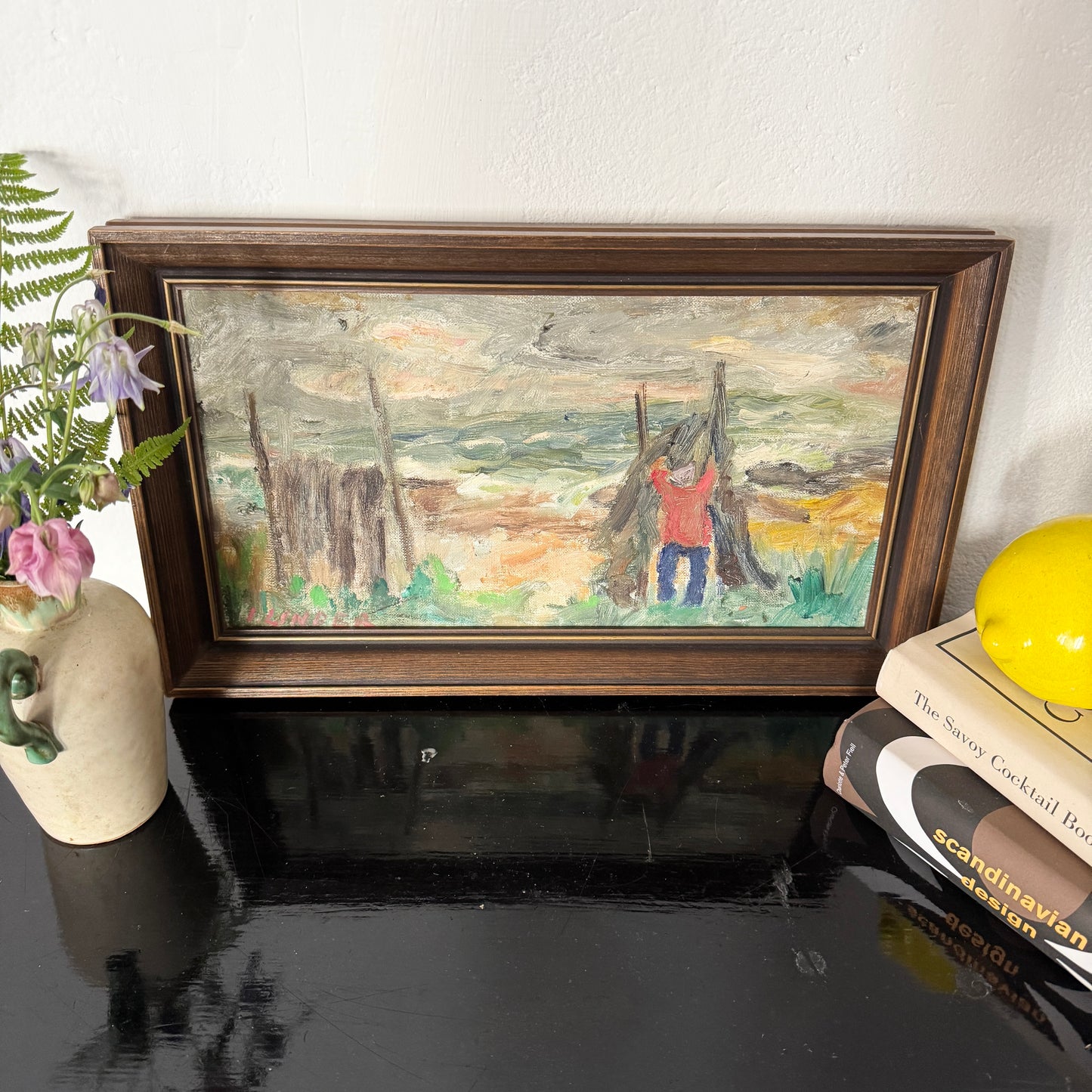 Hanging Nets, Österlen. Vintage Swedish Oil Painting.
