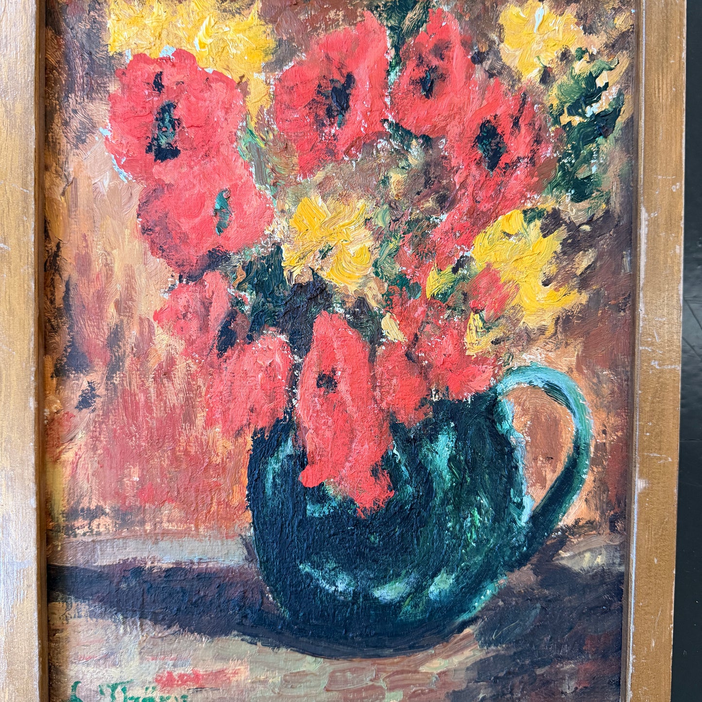 Still Life with Poppies. Vintage Swedish Oil Painting.