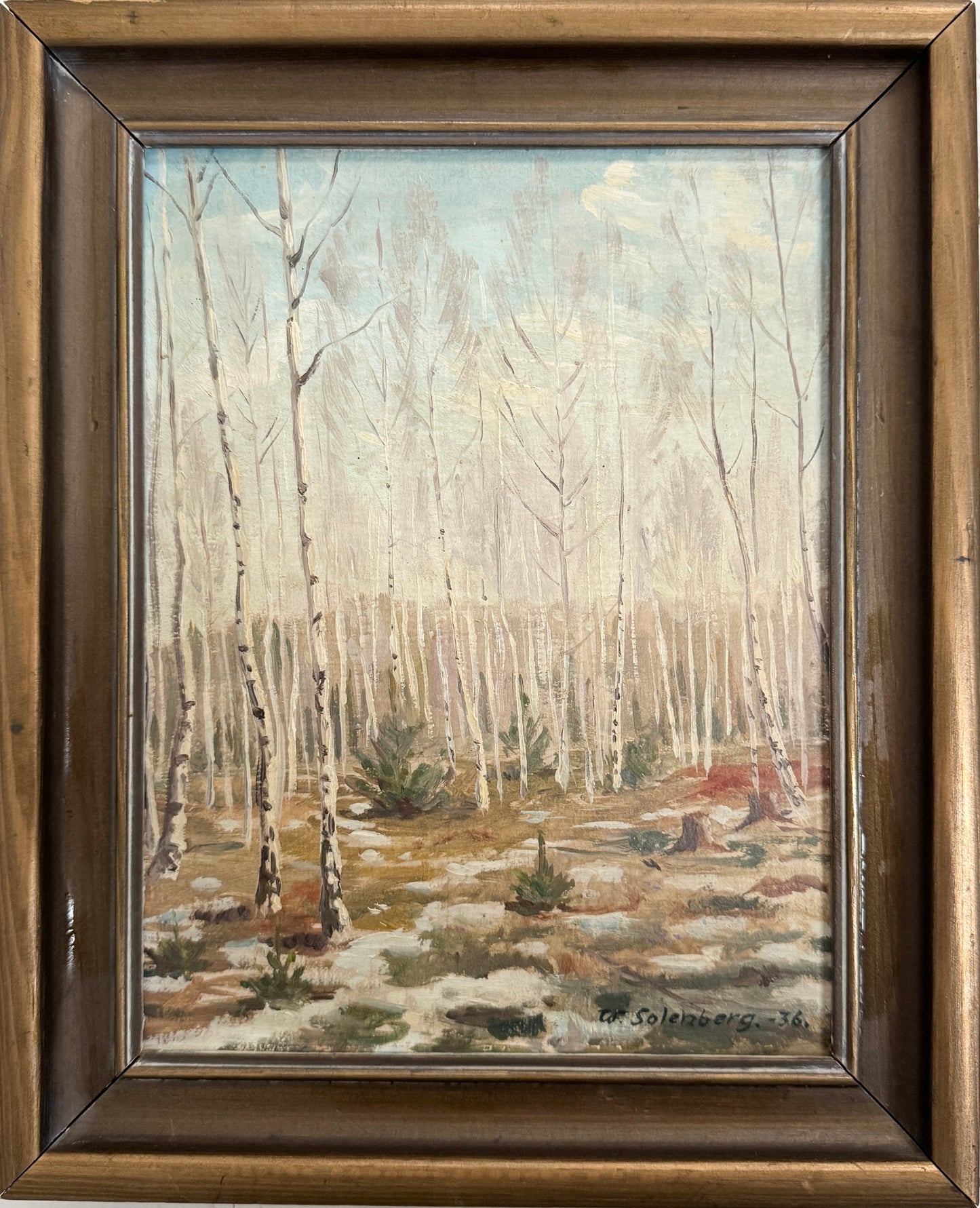 Birch Forest Awakening 1936. Vintage Swedish Oil Painting, by William Solenberg