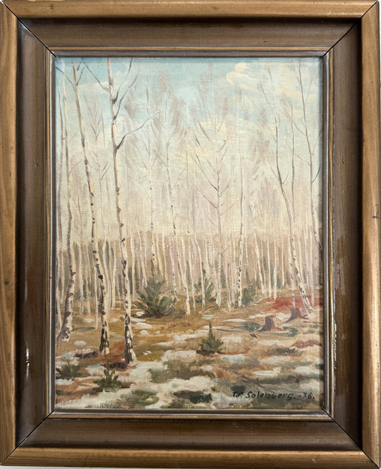 Birch Forest Awakening 1936. Vintage Swedish Oil Painting, by William Solenberg