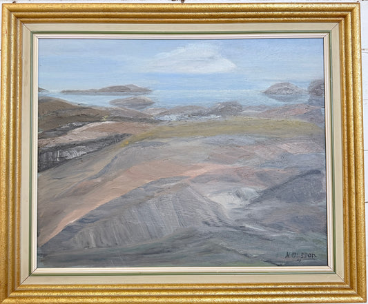 Granite Coastline, 1945. Vintage Swedish Oil Painting.