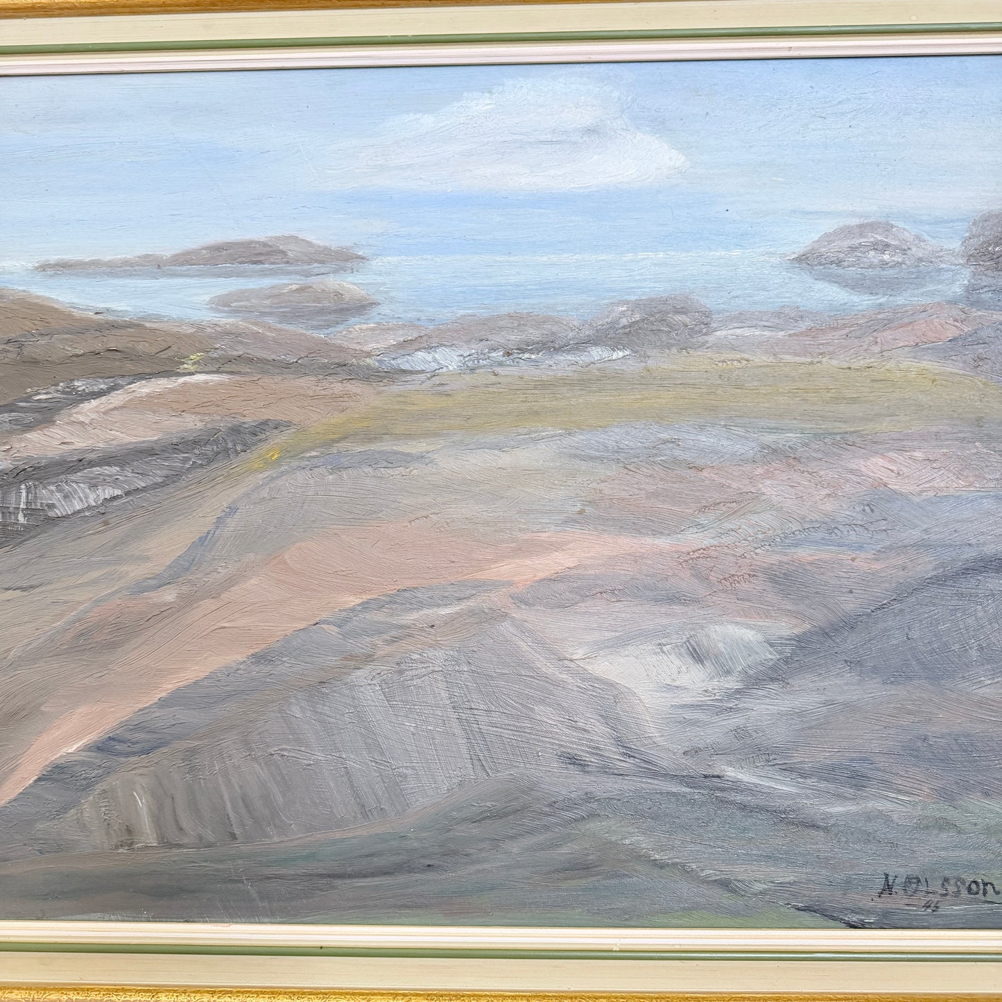 Granite Coastline, 1945. Vintage Swedish Oil Painting.