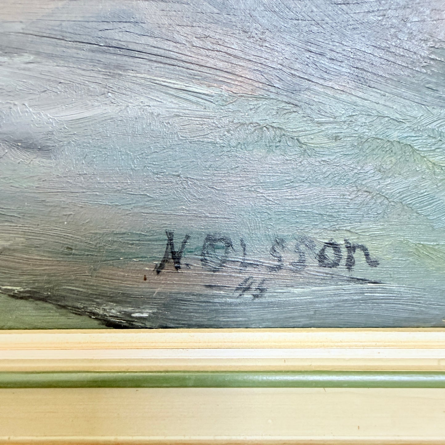 Granite Coastline, 1945. Vintage Swedish Oil Painting.