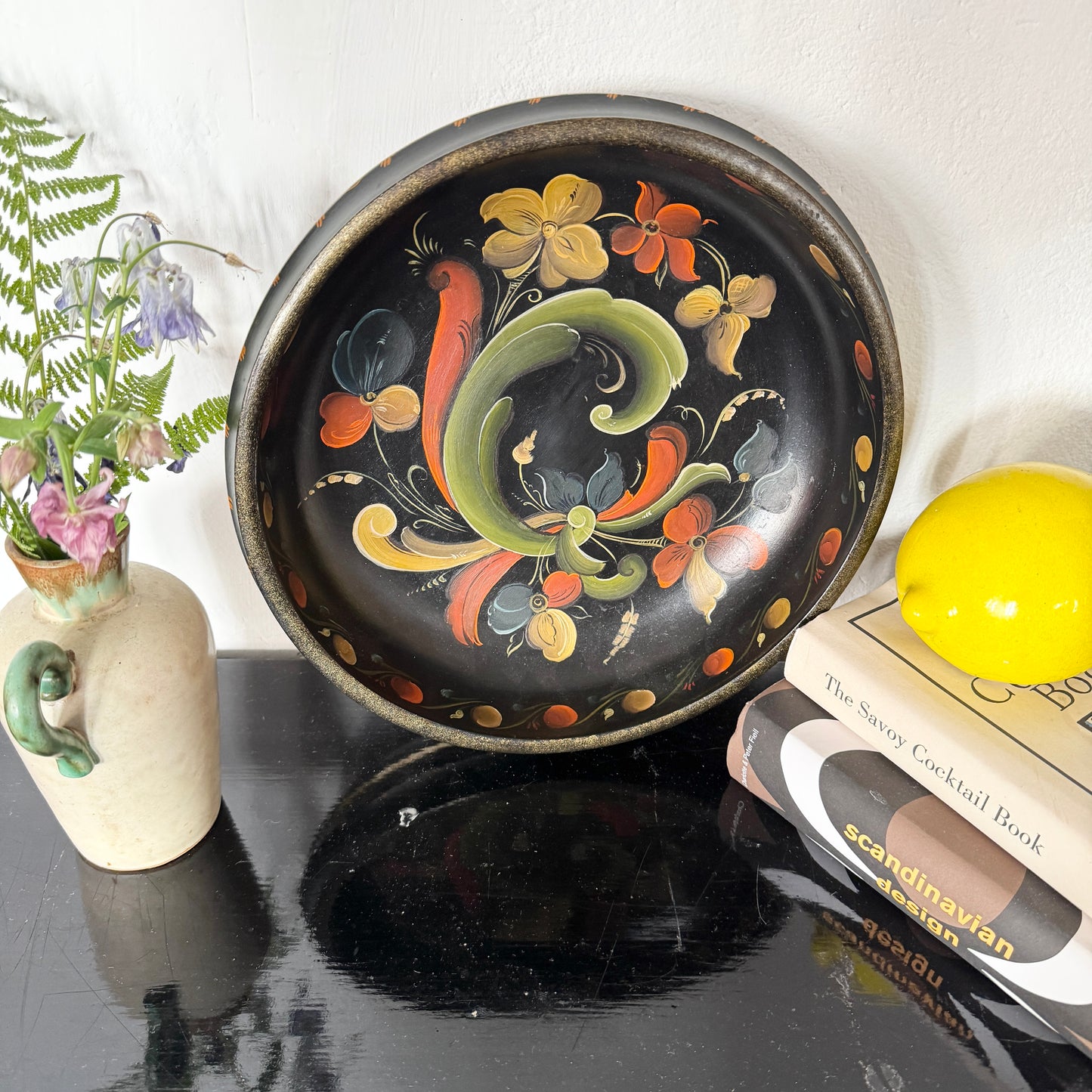Vintage Norwegian Hand-painted Folk Art Floral Bowl.
