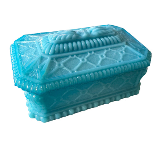 Vintage early-mid 1900s. Blue Opaline Glass Trinket Box.